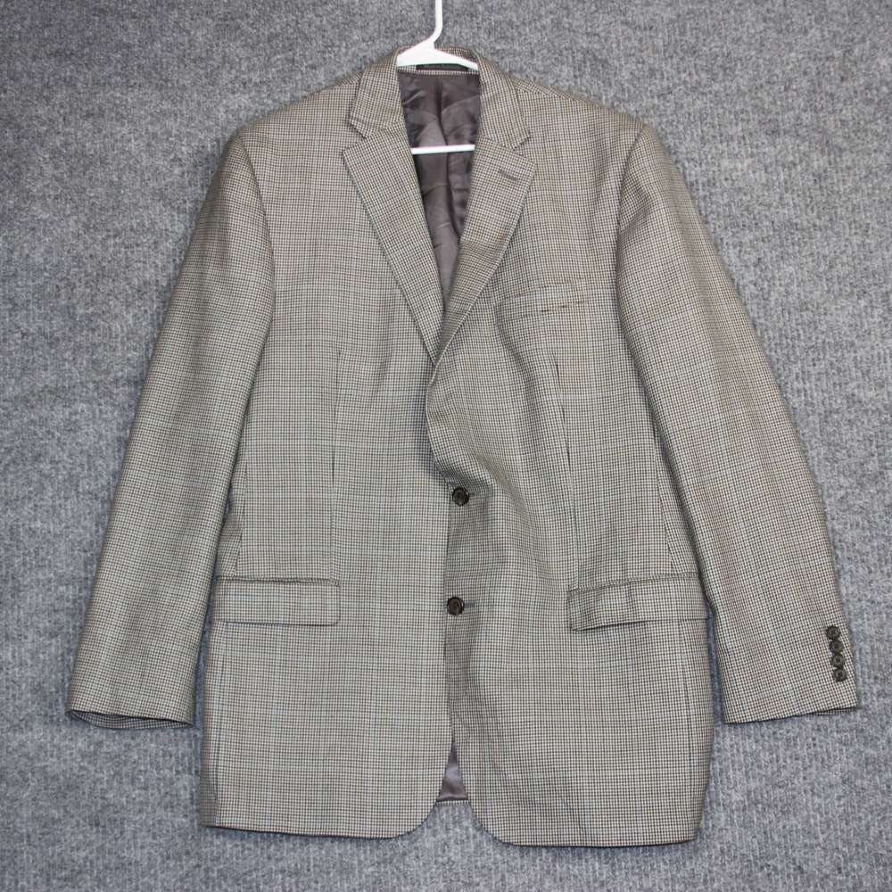 Lauren Ralph Lauren Silk Wool Blazer Jacket 42 XL Brown Houndstooth